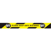 Please Keep Safe Distance Floor Strip, Rectangle, Vinyl Adhesive, 3 x 36